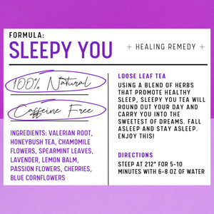 Sleepy You Tea by Happy. Whole. You. Ingredients list.